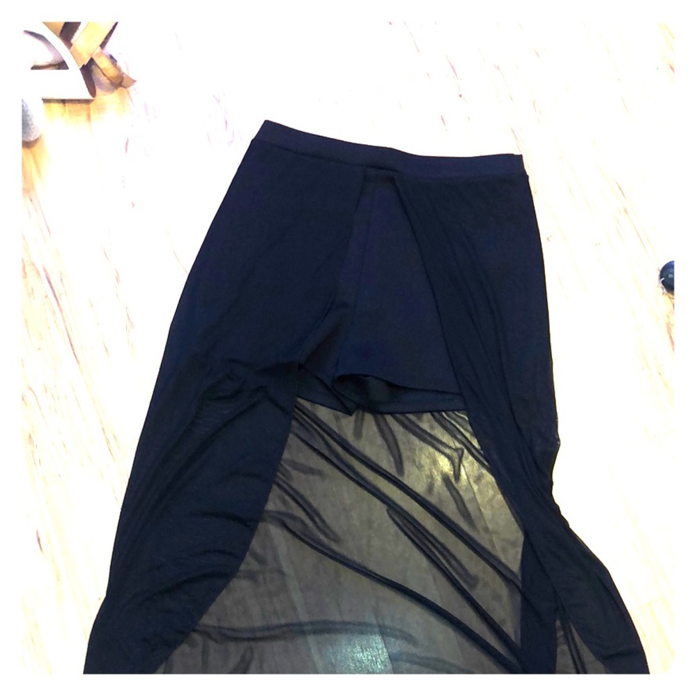 Shorts with attached sheer long ‘skirt’